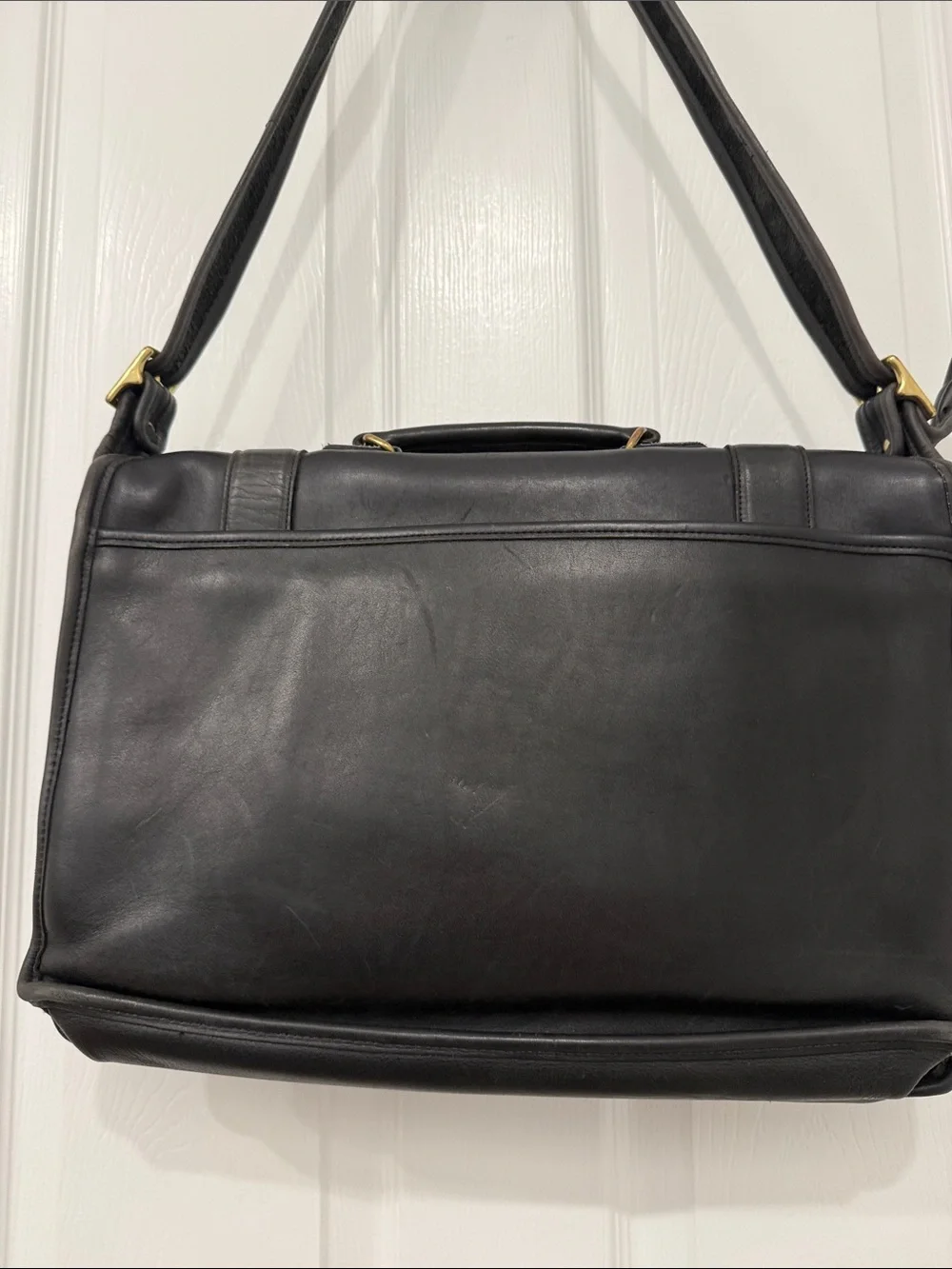Coach Black Leather Briefcase with Brass Hardware